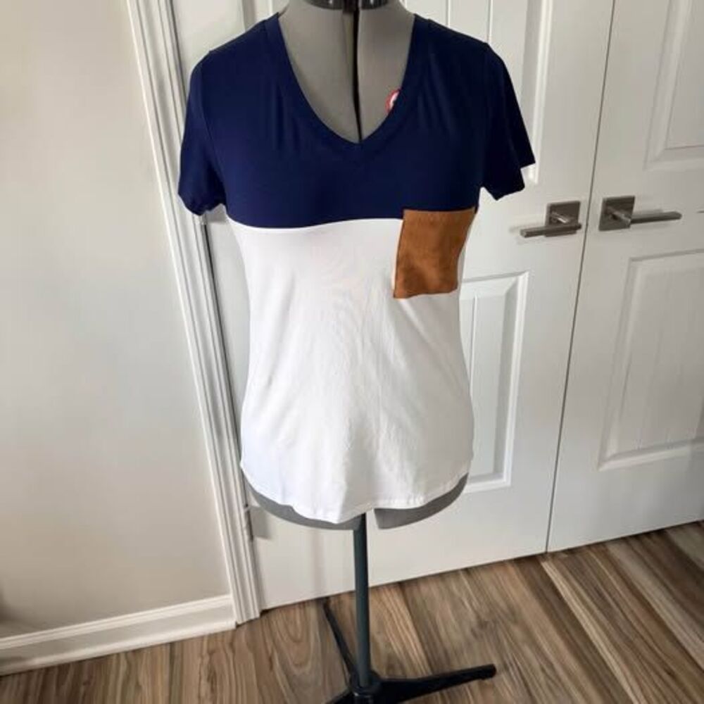 Sampeel Colorblock Tee 18” p-p 26” length V-Neck Pocket Size, M, C7505